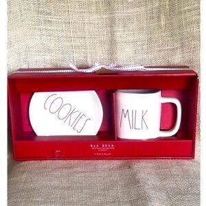 Rae Dunn COOKIES & MILK Ceramic Plate & Mug Set